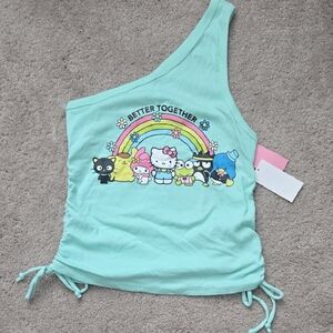 Hello Kitty One-Shoulder Tank Top - Aqua NWT